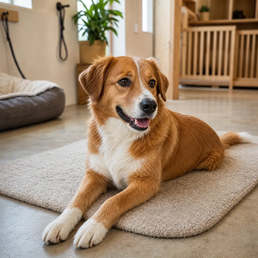 Hund som vilar inne på hunddagis